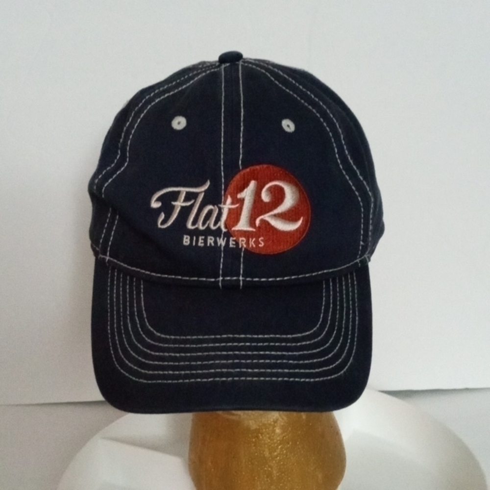 Flat 12 Bierwerks Men's Cap Navy  Cream trim adjustable fit Preowned